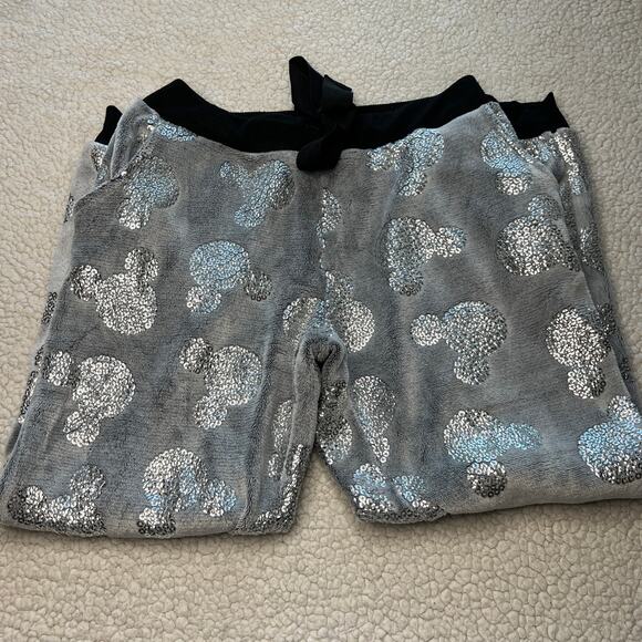 Disney Silver Sequin Mickey Jogger Sleep Pants Medium - Picture 4 of 12